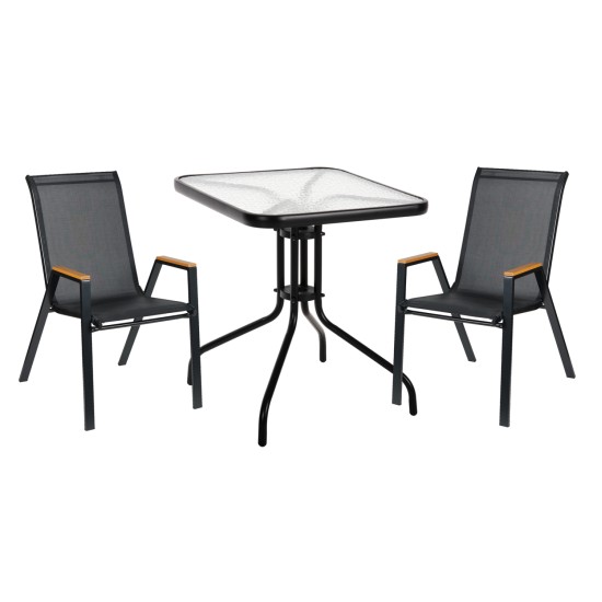 ΣΕΤ ΤΡΑΠΕΖΑΡΙΑΣ 3ΤΜΧ FIGO HM10730.03-- 2 ΚΑΡΕΚΛΕΣ & ΤΕΤΡΑΓΩΝΟ ΤΡΑΠΕΖΙ 60x60εκ ΜΑΥΡΟ