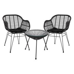 ΣΕΤ ΤΡΑΠΕΖΑΡΙΑΣ 3ΤΜΧ HM11871 ΜΕΤΑΛΛΟ & RATTAN ΣΕ ΜΑΥΡΟ ΧΡΩΜΑ