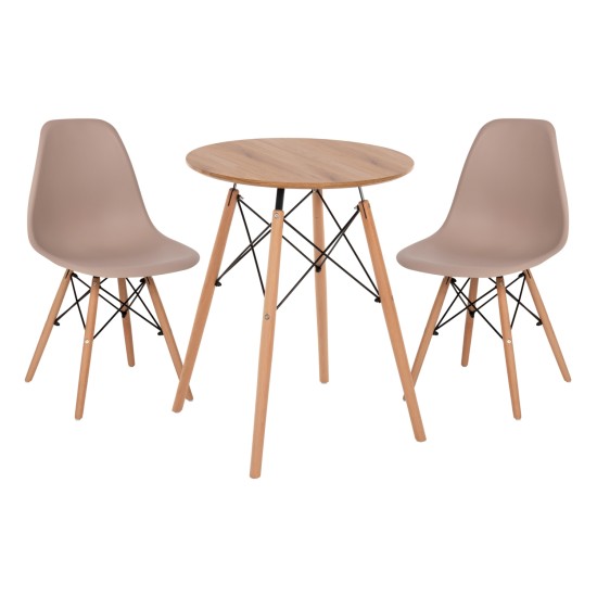 ΣΕΤ ΤΡΑΠΕΖΑΡΙΑΣ 3ΤΜΧ TWIST HM21370 ΣΤΡΟΓΓΥΛΟ ΤΡΑΠΕΖΙ Φ60 & 2 ΚΑΡΕΚΛΕΣ ΣΕ ΚΑΠΟΥΤΣΙΝΟ