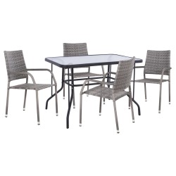 ΣΕΤ ΤΡΑΠΕΖΑΡΙΑΣ 5ΤΜΧ ΕΞ.ΧΩΡΟΥ ADAM HM10873.02 ΜΕΤΑΛΛΟ & WICKER ΣΕ ΓΚΡΙ