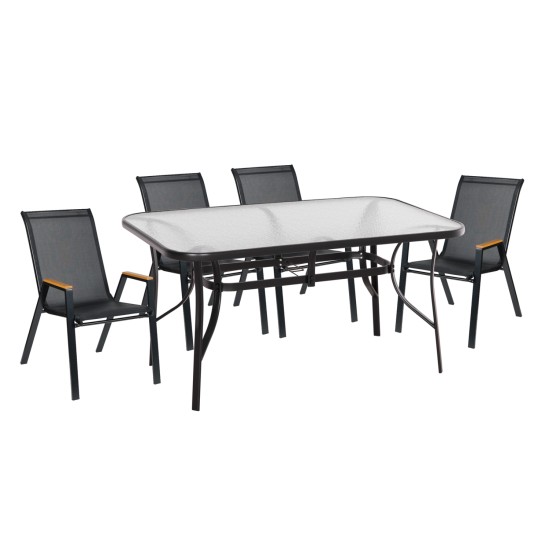 ΣΕΤ ΤΡΑΠΕΖΑΡΙΑΣ 5ΤΜΧ BRUNO HM10729.03 ΚΑΡΕΚΛΕΣ ΜΕΤΑΛΛΙΚΕΣ & ΤΡΑΠΕΖΙ 150x90εκ ΜΑΥΡΟ