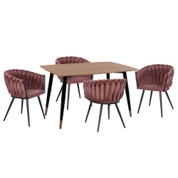 ΣΕΤ ΤΡΑΠΕΖΑΡΙΑΣ 5ΤΜΧ ALIZA HM12122.01 MDF TOP ΣΕ ΦΥΣΙΚΟ--ΣΑΠΙΟ ΜΗΛΟ ΒΕΛΟΥΔΟ