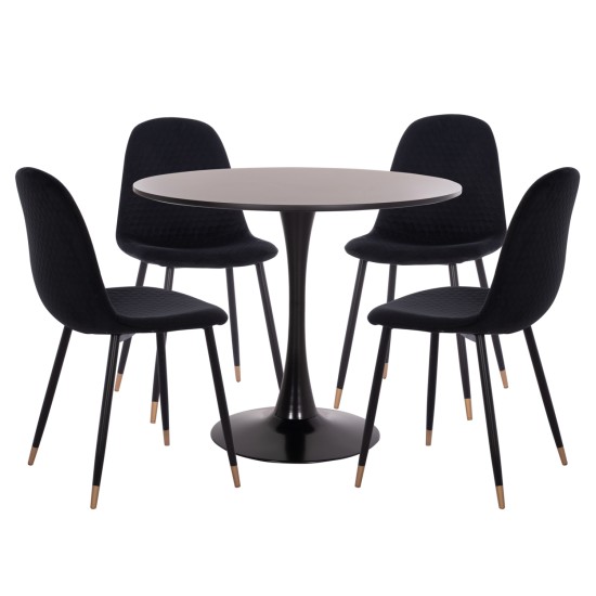 ΣΕΤ ΤΡΑΠΕΖΑΡΙΑΣ 5ΤΜΧ BROLIN HM21191 MDF TOP-ΜΕΤΑΛΛΙΚΑ ΠΟΔΙΑ-ΒΕΛΟΥΔΟ--ΜΑΥΡΟ