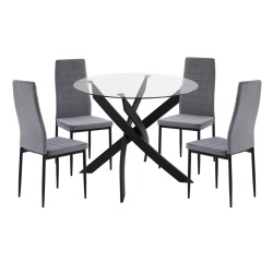 ΣΕΤ ΤΡΑΠΕΖΑΡΙΑΣ 5ΤΜΧ LADY HM21199.01 ΓΥΑΛΙ--ΜΕΤΑΛΛΟ ΣΕ ΜΑΥΡΟ & ΒΕΛΟΥΔΟ ΓΚΡΙ