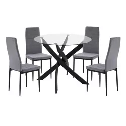 ΣΕΤ ΤΡΑΠΕΖΑΡΙΑΣ 5ΤΜΧ LADY HM21199.01 ΓΥΑΛΙ--ΜΕΤΑΛΛΟ ΣΕ ΜΑΥΡΟ & ΒΕΛΟΥΔΟ ΓΚΡΙ