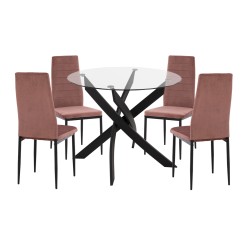 ΣΕΤ ΤΡΑΠΕΖΑΡΙΑΣ 5ΤΜΧ LADY HM21199.02 ΓΥΑΛΙ--ΜΕΤΑΛΛΟ ΣΕ ΜΑΥΡΟ & ΒΕΛΟΥΔΟ ΣΑΠΙΟ ΜΗΛΟ