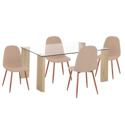 ΣΕΤ ΤΡΑΠΕΖΑΡΙΑΣ 5ΤΜΧ LEOMOR HM21270.01 ΤΡΑΠΕΖΙ & 4 ΚΑΡΕΚΛΕΣ - ΜΠΕΖ ΥΦΑΣΜΑ