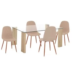 ΣΕΤ ΤΡΑΠΕΖΑΡΙΑΣ 5ΤΜΧ LEOMOR HM21270.01 ΤΡΑΠΕΖΙ & 4 ΚΑΡΕΚΛΕΣ - ΜΠΕΖ ΥΦΑΣΜΑ