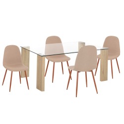 ΣΕΤ ΤΡΑΠΕΖΑΡΙΑΣ 5ΤΜΧ LEOMOR HM21270.01 ΤΡΑΠΕΖΙ & 4 ΚΑΡΕΚΛΕΣ - ΜΠΕΖ ΥΦΑΣΜΑ