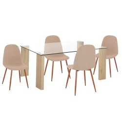 ΣΕΤ ΤΡΑΠΕΖΑΡΙΑΣ 5ΤΜΧ LEOMOR HM21270.01 ΤΡΑΠΕΖΙ & 4 ΚΑΡΕΚΛΕΣ - ΜΠΕΖ ΥΦΑΣΜΑ