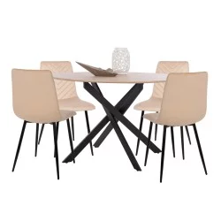 ΣΕΤ ΤΡΑΠΕΖΑΡΙΑΣ 5ΤΜΧ ROSARIO HM21278 MDF TOP ΣΤΡΟΓΓΥΛΟ-ΒΕΛΟΥΔΟ ΕΚΡΟΥ & ΜΕΤΑΛΛΟ