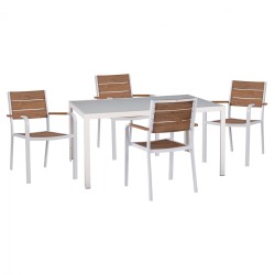 ΣΕΤ ΤΡΑΠΕΖΑΡΙΑΣ 5ΤΜΧ ΤΡΑΠ. 150Χ90 & ΠΟΛ/ΝΕΣ ΑΛΟΥΜΙΝΙΟΥ ΜΕ POLYWOOD ΛΕΥΚΕΣ HM11706.01