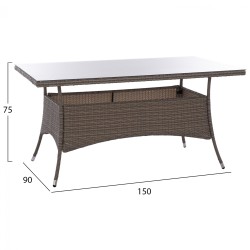 ΣΕΤ ΤΡΑΠΕΖΑΡΙΑΣ 5ΤΜΧ ΤΡΑΠ. 150Χ90 & ΠΟΛΥΘΡΟΝΕΣ WICKER RATTAN ΜΠΕΖ ΚΑΦΕ HM11713.02