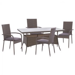 ΣΕΤ ΤΡΑΠΕΖΑΡΙΑΣ 5ΤΜΧ ΤΡΑΠ. 150Χ90 & ΠΟΛΥΘΡΟΝΕΣ WICKER RATTAN ΜΠΕΖ ΚΑΦΕ HM11713.02