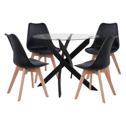 ΣΕΤ ΤΡΑΠΕΖΑΡΙΑΣ 5ΤΜΧ ΤΡΑΠΕΖΙ Φ90X74 & 4 ΚΑΡΕΚΛΕΣ VEGAS ΜΕ ΓΚΡΙ ΥΦΑΣΜΑ HM11693.50