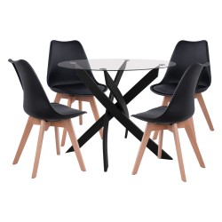 ΣΕΤ ΤΡΑΠΕΖΑΡΙΑΣ 5ΤΜΧ ΤΡΑΠΕΖΙ Φ90X74 & 4 ΚΑΡΕΚΛΕΣ VEGAS ΜΕ ΓΚΡΙ ΥΦΑΣΜΑ HM11693.50