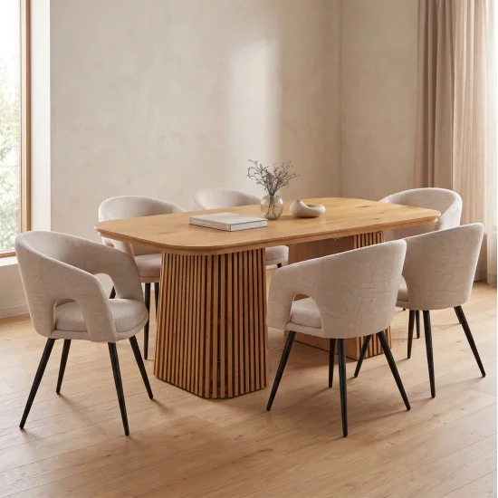 ΣΕΤ ΤΡΑΠΕΖΑΡΙΑΣ 7ΤΜΧ ΕΠΕΚΤΕΙΝΟΜΕΝΟ CORNEL HM12107.02 MDF--ΥΦΑΣΜΑ ΜΠΕΖ