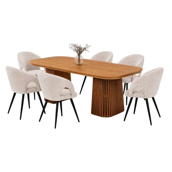 ΣΕΤ ΤΡΑΠΕΖΑΡΙΑΣ 7ΤΜΧ ΕΠΕΚΤΕΙΝΟΜΕΝΟ CORNEL HM12107.02 MDF--ΥΦΑΣΜΑ ΜΠΕΖ