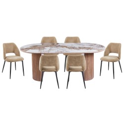 ΣΕΤ ΤΡΑΠΕΖΑΡΙΑΣ 7ΤΜΧ MARBLEX HM11391 ΚΕΡΑΜΙΚΟ TOP PANDORA--ΚΑΡΕΚΛΕΣ ΜΕ ΥΦΑΣΜΑ TAUPE