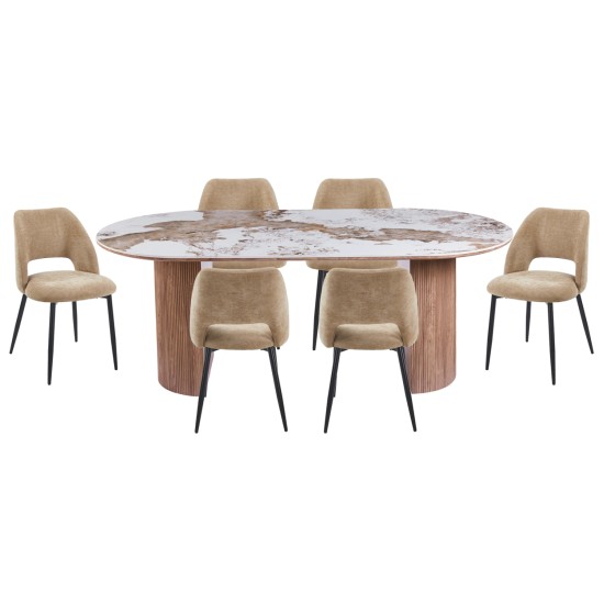 ΣΕΤ ΤΡΑΠΕΖΑΡΙΑΣ 7ΤΜΧ MARBLEX HM11391 ΚΕΡΑΜΙΚΟ TOP PANDORA--ΚΑΡΕΚΛΕΣ ΜΕ ΥΦΑΣΜΑ TAUPE