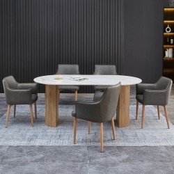 ΣΕΤ ΤΡΑΠΕΖΑΡΙΑΣ 7ΤΜΧ MELLOW HM21360 ΚΕΡΑΜΙΚΟ TOP/MDF ΠΟΔΙΑ--PU ΓΚΡΙ/ΜΕΤΑΛ.ΠΟΔΙΑ
