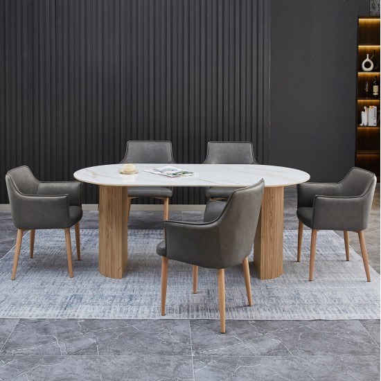 ΣΕΤ ΤΡΑΠΕΖΑΡΙΑΣ 7ΤΜΧ MELLOW HM21360 ΚΕΡΑΜΙΚΟ TOP/MDF ΠΟΔΙΑ--PU ΓΚΡΙ/ΜΕΤΑΛ.ΠΟΔΙΑ