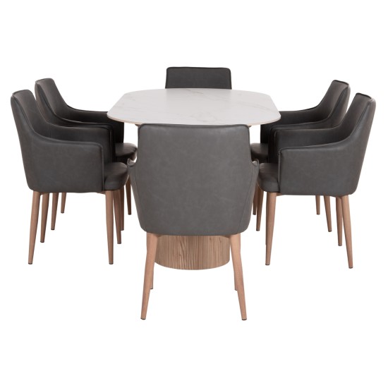 ΣΕΤ ΤΡΑΠΕΖΑΡΙΑΣ 7ΤΜΧ MELLOW HM21360 ΚΕΡΑΜΙΚΟ TOP/MDF ΠΟΔΙΑ--PU ΓΚΡΙ/ΜΕΤΑΛ.ΠΟΔΙΑ
