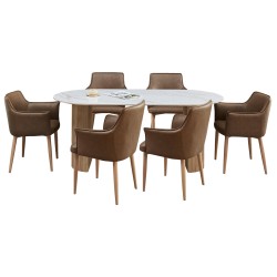 ΣΕΤ ΤΡΑΠΕΖΑΡΙΑΣ 7ΤΜΧ MELLOW HM21361 ΚΕΡΑΜΙΚΟ TOP/MDF ΠΟΔΙΑ--PU ΚΑΦΕ/ΜΕΤΑΛ.ΠΟΔΙΑ