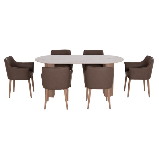 ΣΕΤ ΤΡΑΠΕΖΑΡΙΑΣ 7ΤΜΧ MELLOW HM21361 ΚΕΡΑΜΙΚΟ TOP/MDF ΠΟΔΙΑ--PU ΚΑΦΕ/ΜΕΤΑΛ.ΠΟΔΙΑ