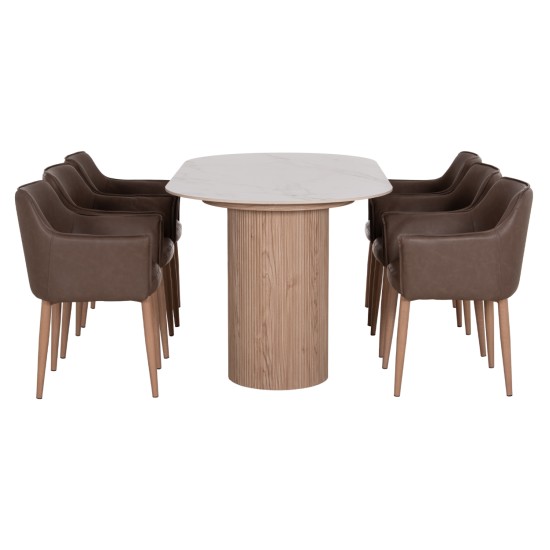 ΣΕΤ ΤΡΑΠΕΖΑΡΙΑΣ 7ΤΜΧ MELLOW HM21361 ΚΕΡΑΜΙΚΟ TOP/MDF ΠΟΔΙΑ--PU ΚΑΦΕ/ΜΕΤΑΛ.ΠΟΔΙΑ