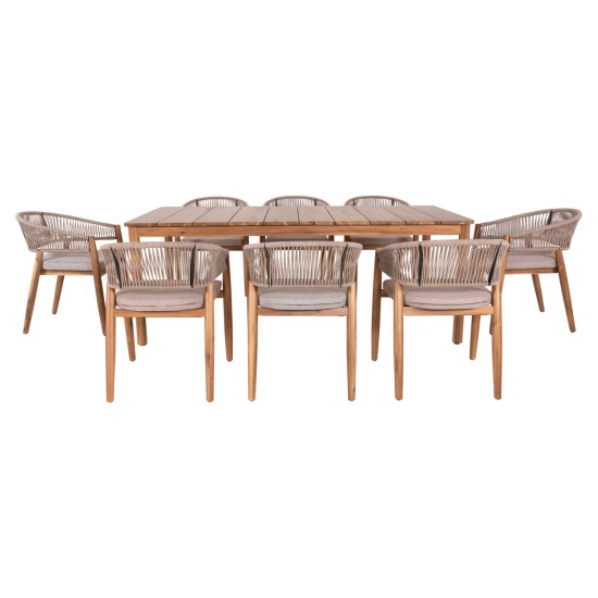 ΣΕΤ ΤΡΑΠΕΖΑΡΙΑΣ 9ΤΜΧ NAVANT HM21066.02 ΤΡΑΠΕΖΙ & 8 ΚΑΡΕΚΛΕΣ ΞΥΛΟ ΑΚΑΚΙΑΣ-ΣΧΟΙΝΙ ΜΠΕΖ