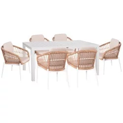 ΣΕΤ ΤΡΑΠΕΖΑΡΙΑΣ ΕΞ.ΧΩΡΟΥ 7ΤΜΧ KRUM HM21149 ΛΕΥΚΟ ΑΛΟΥΜΙΝΙΟ--P.E.RATTAN