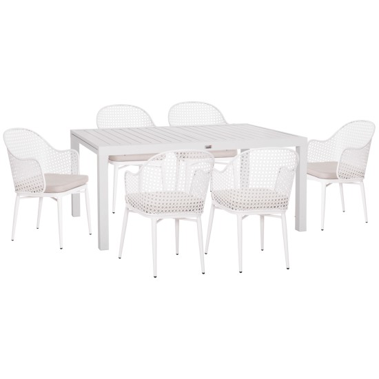 ΣΕΤ ΤΡΑΠΕΖΑΡΙΑΣ ΕΞ.ΧΩΡΟΥ KRUM HM21147 ΤΡΑΠΕΖΙ ΜΕ 6 ΠΟΛΥΘΡΟΝΕΣ--ΛΕΥΚΟ ΑΛΟΥΜΙΝΙΟ