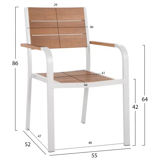 ΣΕΤ ΤΡΑΠΕΖΑΡΙΑΣ TABER HM10738 ΤΡΑΠΕΖΙ & 6 ΠΟΛΥΘΡΟΝΕΣ-ΑΛΟΥΜΙΝΙΟ & POLYWOOD-ΛΕΥΚΟ