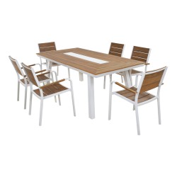 ΣΕΤ ΤΡΑΠΕΖΑΡΙΑΣ TABER HM10738.01 ΤΡΑΠΕΖΙ & 6 ΠΟΛΥΘΡΟΝΕΣ-ΑΛΟΥΜΙΝΙΟ & POLYWOOD-ΛΕΥΚΟ