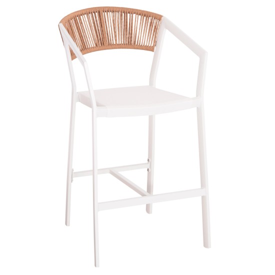 ΣΚΑΜΠΟ ΑΛΟΥΜΙΝΙΟΥ HM5892.12 ΜΕΣΑΙΟΥ ΥΨΟΥΣ RATTAN & TEXTLINE ΛΕΥΚΟ ΜΠΕΖ 55x56,5x99Y