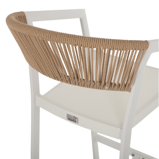 ΣΚΑΜΠΟ ΑΛΟΥΜΙΝΙΟΥ MIRI ΛΕΥΚΟ ΜΕ ΜΠΡΑΤΣΑ RATTAN & TEXTLINE 56x58x105Yεκ. HM5892.22