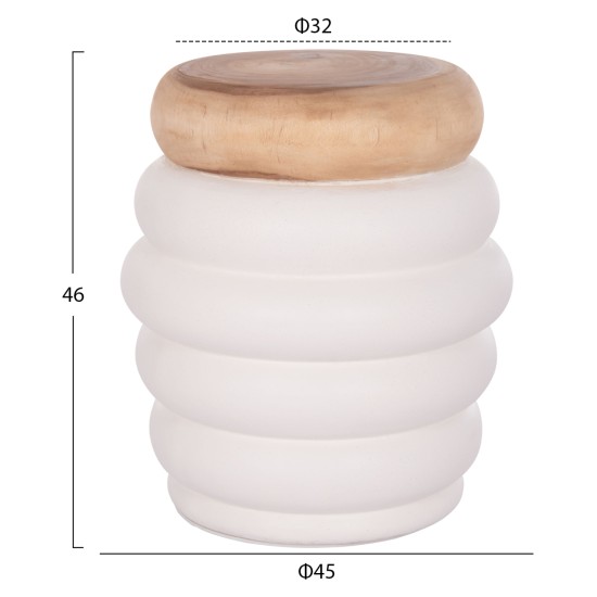 ΣΚΑΜΠΟ PUFFAT HM18172.02 FIBER CEMENT ΛΕΥΚΟ- ΞΥΛΟ TEAK TOP Φ45x46Υεκ.