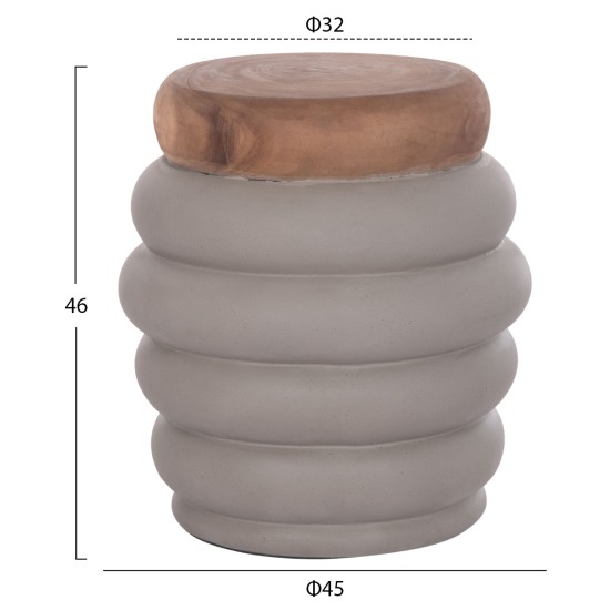 ΣΚΑΜΠΟ PUFFAT HM18172.03 FIBER CEMENT ΓΚΡΙ- ΞΥΛΟ TEAK TOP Φ45x46Υεκ.