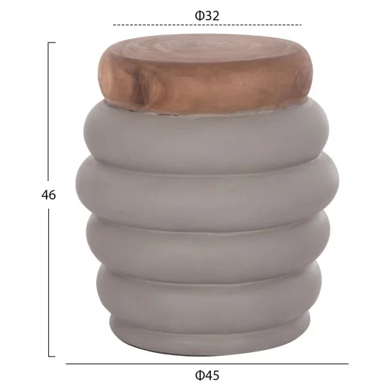 ΣΚΑΜΠΟ PUFFAT HM18172.03 FIBER CEMENT ΓΚΡΙ- ΞΥΛΟ TEAK TOP Φ45x46Υεκ.