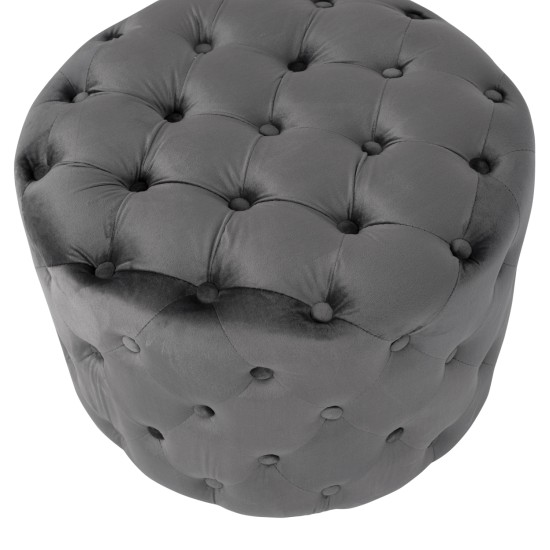 ΣΚΑΜΠΟ KASSIE  ΓΚΡΙ ΒΕΛΟΥΔΟ ΤΥΠΟΥ CHESTERFIELD HM8406.01 Φ60x43Υ εκ.