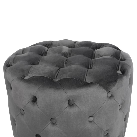 ΣΚΑΜΠΟ KASSIE  ΓΚΡΙ ΒΕΛΟΥΔΟ ΤΥΠΟΥ CHESTERFIELD HM8406.01 Φ60x43Υ εκ.