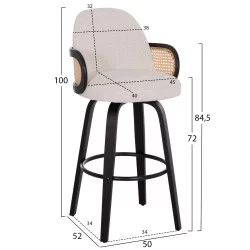 ΣΚΑΜΠΟ ΜΠΑΡ ΠΕΡΙΣΤΡΕΦΟΜΕΝΟ BECKER HM18251.02 PLYWOOD ΜΑΥΡΟ--ΕΚΡΟΥ ΥΦΑΣΜΑ 50x52x100Υ