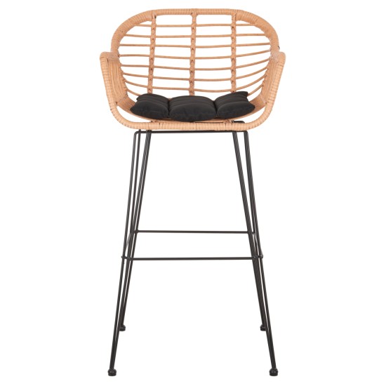 ΣΚΑΜΠΟ ΜΠΑΡ ΨΗΛΟ ALLEGRA HM5640.11 ΜΠΕΖ P.E. RATTAN-ΜΑΥΡΟ ΜΕΤΑΛΛΟ 54x55x108Υεκ.