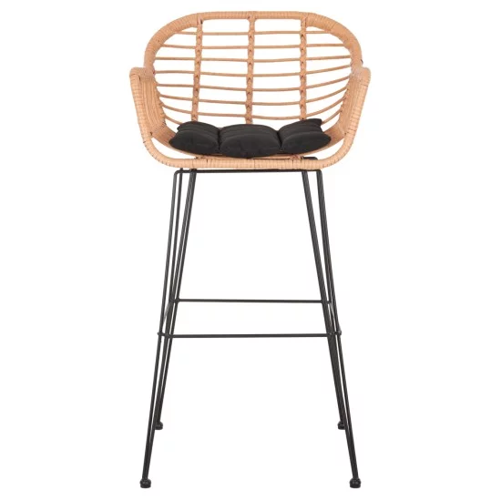 ΣΚΑΜΠΟ ΜΠΑΡ ΨΗΛΟ ALLEGRA HM5640.11 ΜΠΕΖ P.E. RATTAN-ΜΑΥΡΟ ΜΕΤΑΛΛΟ 54x55x108Υεκ.