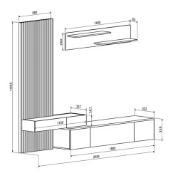 ΣΥΝΘΕΣΗ ΤΗΛΕΟΡΑΣΗΣ DORT HM18076.02 ΜΕΛΑΜΙΝΗ ΣΕ ΣΟΝΑΜΑ-ΣΚΟΥΡΟ ΓΚΡΙ 249.5x42.2x199.5Υεκ