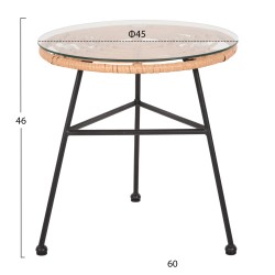 ΤΡΑΠΕΖΑΚΙ ΣΤΡΟΓΓΥΛΟ ΜΑΥΡΟ ΜΕΤΑΛΛΙΚΟ ALLEGRA HM5459.12 ΜΑΥΡΟ WICKER-ΓΥΑΛΙ Φ45x46Υεκ