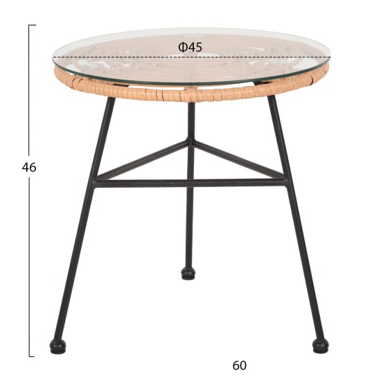 ΤΡΑΠΕΖΑΚΙ ΣΤΡΟΓΓΥΛΟ ΜΑΥΡΟ ΜΕΤΑΛΛΙΚΟ ALLEGRA HM5459.12 ΜΑΥΡΟ WICKER-ΓΥΑΛΙ Φ45x46Υεκ