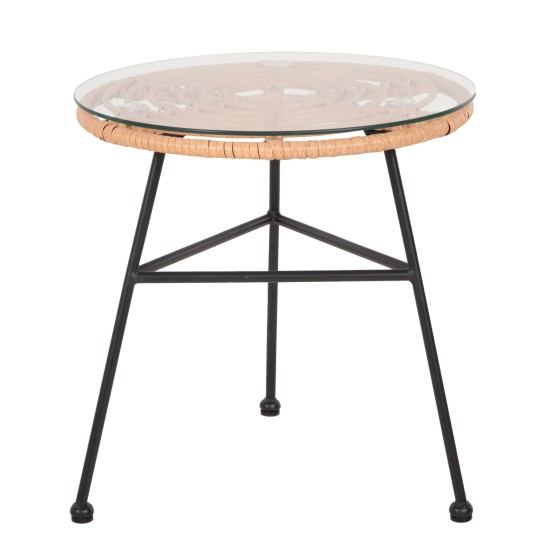 ΤΡΑΠΕΖΑΚΙ ΣΤΡΟΓΓΥΛΟ ΜΑΥΡΟ ΜΕΤΑΛΛΙΚΟ ALLEGRA HM5459.12 ΜΑΥΡΟ WICKER-ΓΥΑΛΙ Φ45x46Υεκ