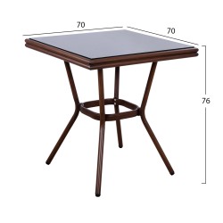 ΤΡΑΠΕΖΙ ΑΛΟΥΜΙΝΙΟΥ HARLOW 70X70X76Υ ΜΕ ΟΨΗ BAMBOO HM5568.03 ΚΑΦΕ ΜΕ ΓΥΑΛΙ